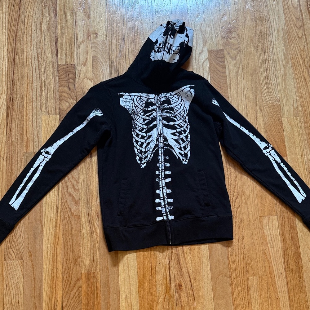 Halloween Black Skeleton Print Hoodie